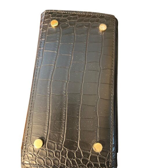 Modern Picnic Black Vegan Leather Lunch Bag Box Croc Embossed Crossbody NWOT - Picture 4 of 9